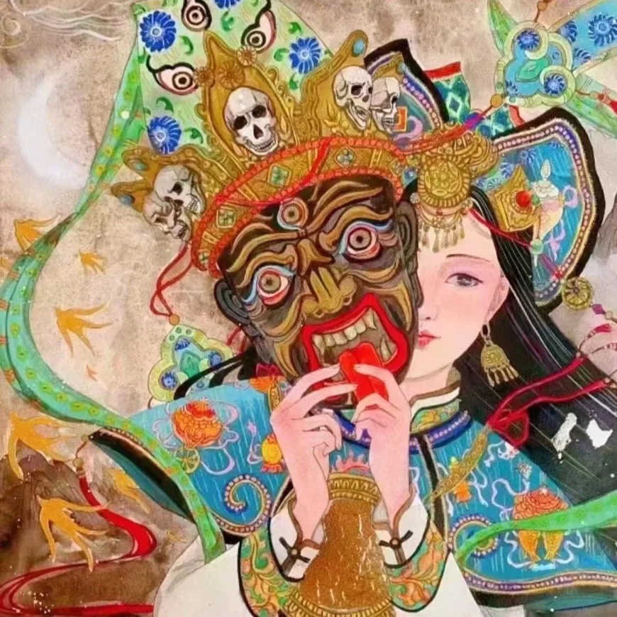 扎基拉姆的寓意和象徵扎基拉姆是藏傳佛教中一位重要的女神，常被稱為 “吉祥天母"或"藏地女財神”