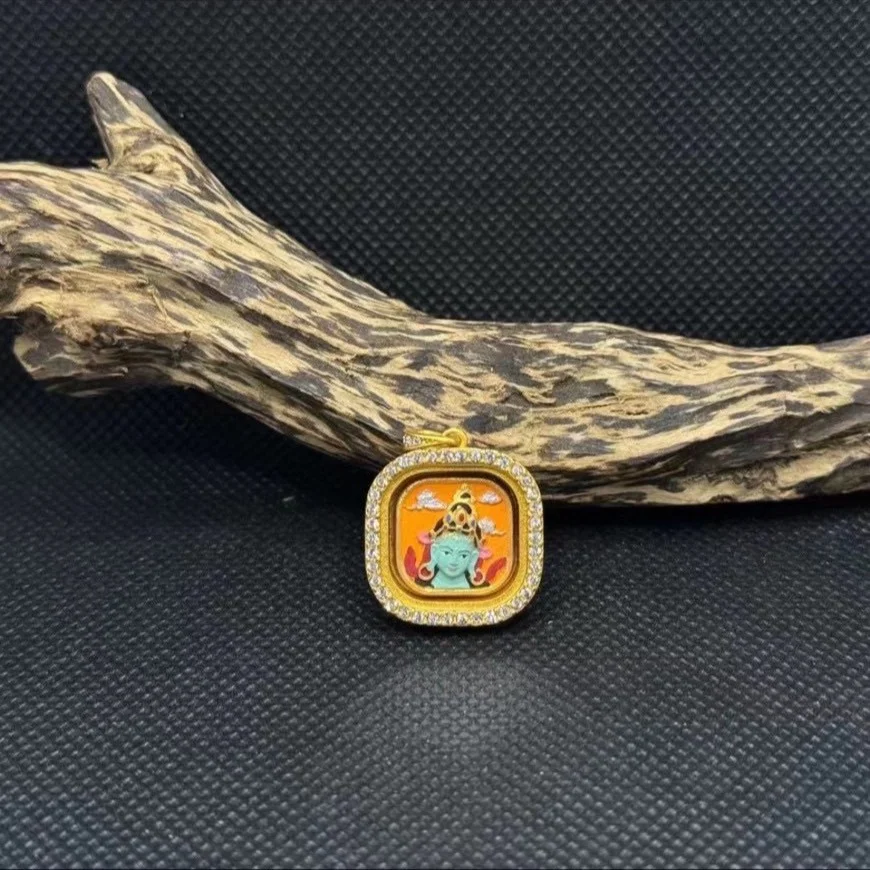純手繪立體唐卡擦擦，精緻的外殼藏式項墜黃財神，扎基拉姆，綠度母等各種佛像保護神